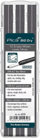 Wkłady do znacznika ołówka stolarskiego 2B Grafit 12 szt. 6030 PICA BIG DRY rysik 150 mm