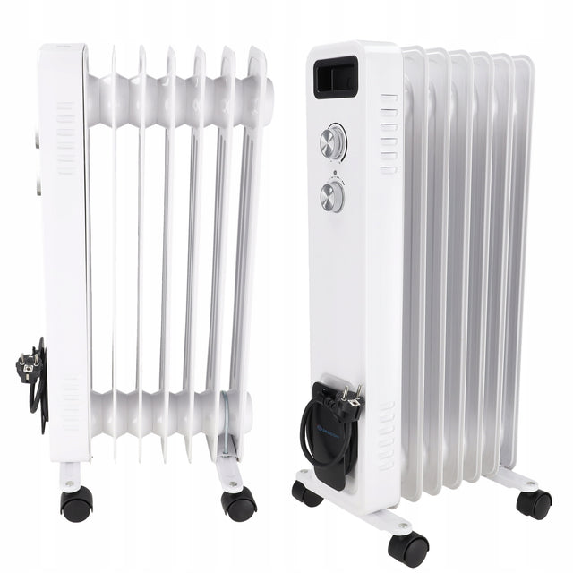 Grzejnik olejowy elektryczny termostat olejak 7 żeberek dedra moc 1500W 14 mm 67 mm grzewcza biały