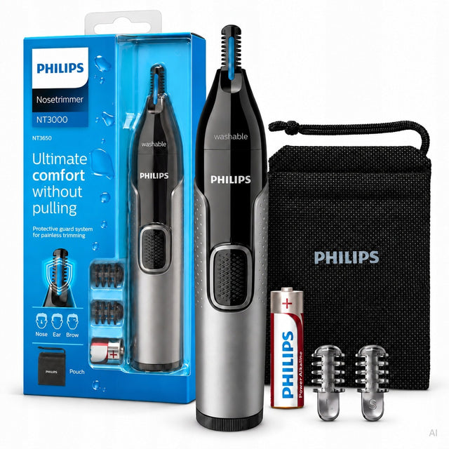 Trymer philips do nosa brwi uszu philips golarka bateria + 2 nasdki usuwanie zbędnego owłosienia, możliwość mycia pod wodą, zasilanie AA