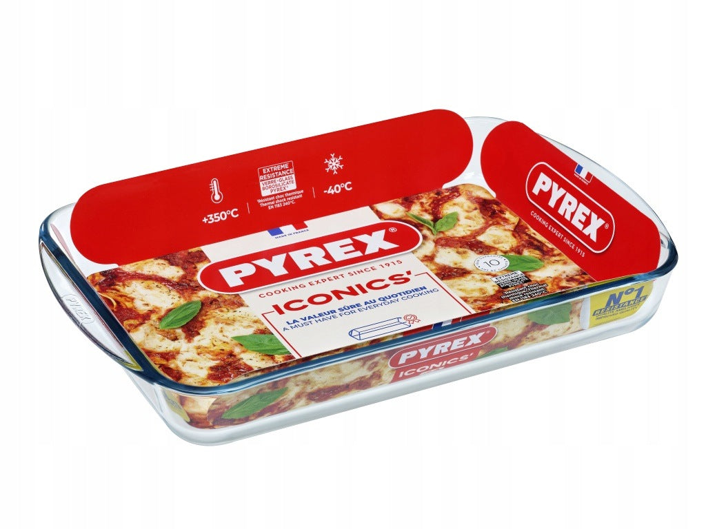 Naczynie żaroodporne do zapiekania lasagne pyrex 3,7 L 40x27 cm szklana forma, prostokątna brytfanna, piekarnik