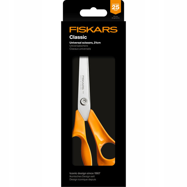 Fiskars Classic nożyczki uniwersalne 21cm. Do wszechstronnego zastosowania nożyce do kuchni i domu, pomarańczowo-srebrne