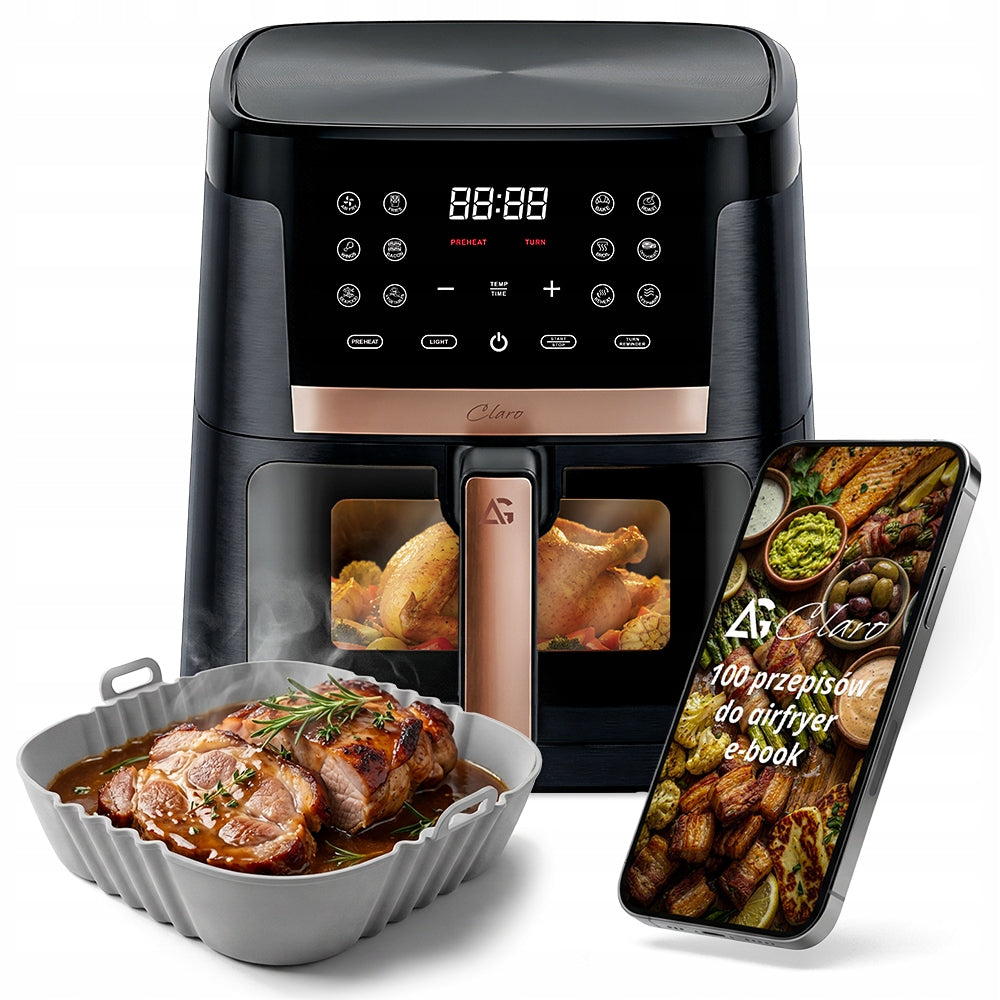 Frytkownica beztłuszczowa 2000W Air Fryer 14 programów 8l + e-book + wkład czarny
