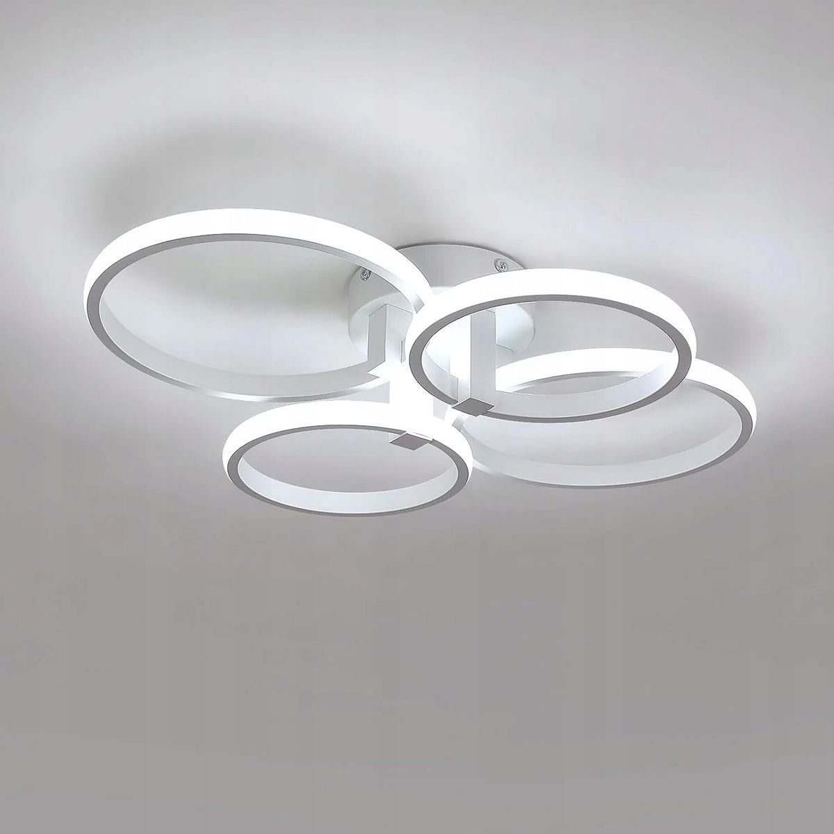 LAMPA SUFITOWA LED WISZĄCA BIAŁY ŻYRANDOL RING NOWOCZESNA SALONU 48W 6500K oświetlenie do wnętrz, 4 punkty światła