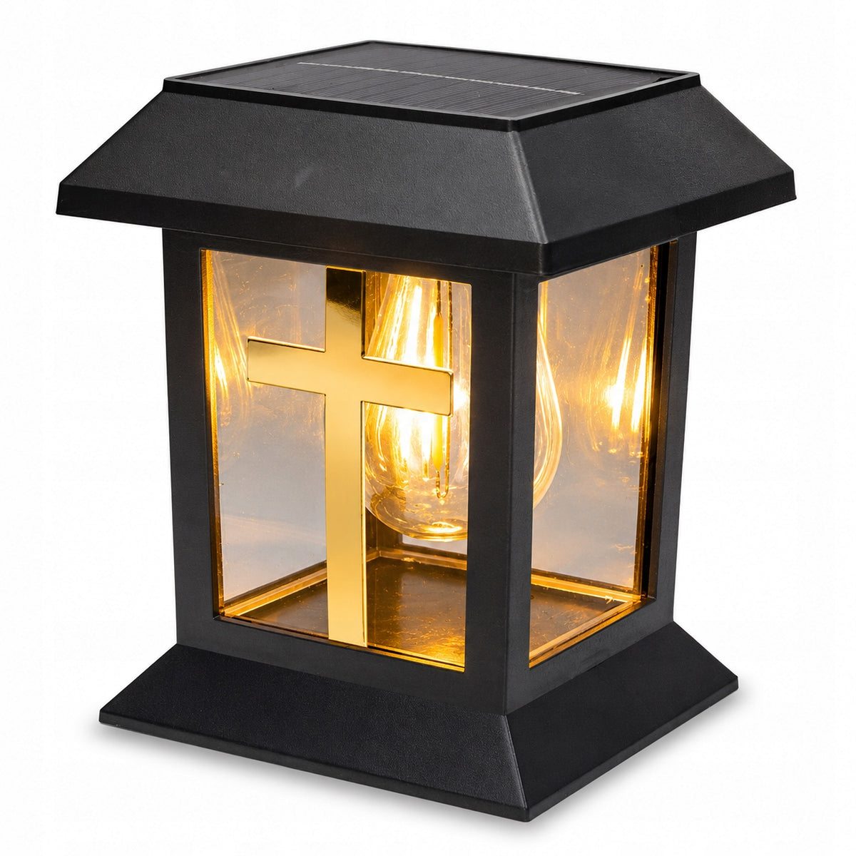 Znicz na grób Cmentarz wieczny Solarny lampion LED statuetka z Krzyżem ozdoba nagrobna, lampka na pomnik, dekoracja