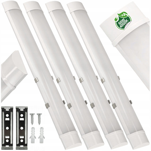 Lampa Natynkowa LED Do Garażu Warsztatu 50W 150cm 4500lm IP44 4500k 4x plafon sufitowy oprawa prostokątna zintegrowane źródło światła neutralne