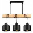 Lampa Wisząca LED Sufitowa Nowoczesna Zwis Drewniana Belka Loft Czarna żyrandol 3-punktowy, oprawa E27 do salonu lub