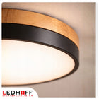 Lampa sufitowa LED Plafon 40cm z drewnem czarna Okrągła 40W naturalna 4000K oprawa, zintegrowane źródło światła, biała