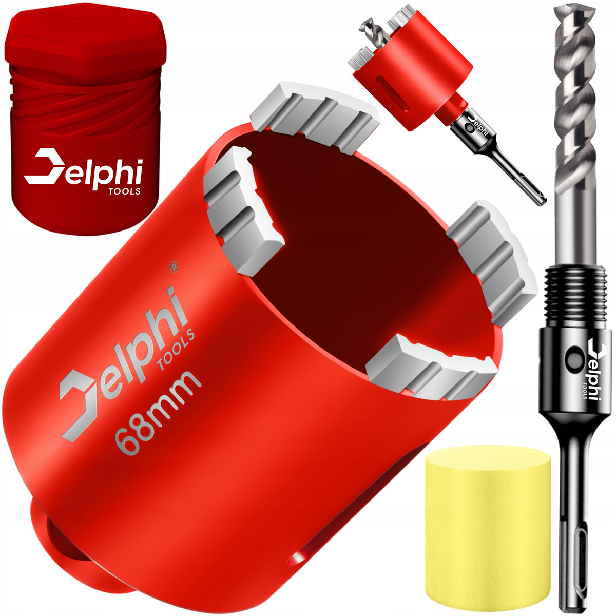 OTWORNICA SEGMENTOWA DIAMENTOWA 68mm KORONKA WIERTŁO DO BETONU ADAPTER SDS+ pod puszki elektryczne, cegły, ceramiki