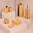 Szczotka do WC do łazienki bambusowa naturalna skandynawska 37 cm czyścik toaletowy, stojący z zamkniętym pojemnikiem