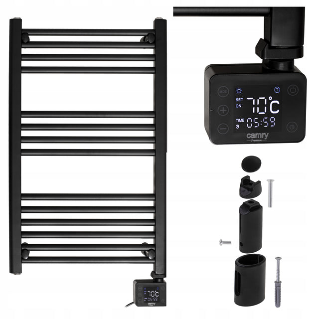Grzejnik elektryczny łazienkowy Drabinka Czarny Ścienny 90x50cm 600W Timer 50 mm 90 mm grzewcza