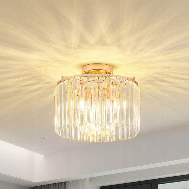 Żyrandol Kryształowy Lampa Kryształowa Sufitowa Złota Nowoczesna 4*E14 oświetlenie wiszące metalowe 4-punktowe do salonu