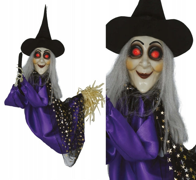 Dekoracja wisząca wiedźma interaktywna 75 CM ozdoba zwisająca halloween czarownica do wystroju wnętrz i na przyjęcie tematyczne