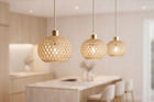 Lampa Wisząca Rattan Beżowa Boho 1xE27 Regulowana Wysokość Salon Sypialnia oświetlenie pokojowe, pleciony klosz