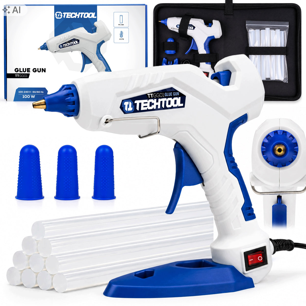 PISTOLET DO KLEJU NA GORĄCO KLEJARKA 100W + KLEJ WKŁADY 11MM MOCNY TECHTOOL aplikator termotopliwy do rękodzieła i