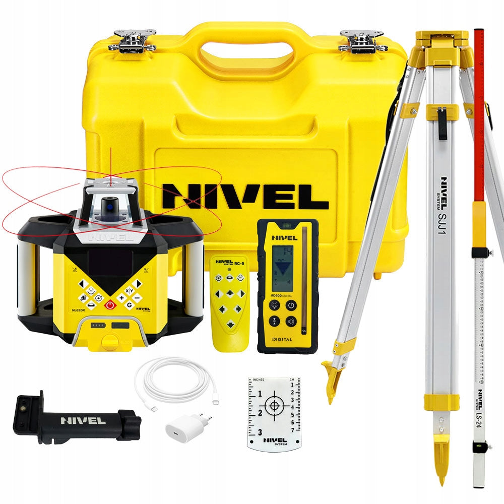 Nivel System NL620R digital zestaw SJJ1 + LS-24 laser rotacyjny do prac budowlanych i geodezyjnych, samopoziomujący