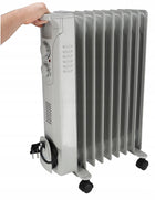 Grzejnik OLEJOWY elektryczny 9 żeber termostat DEDRA 2000W OLEJAK nawiew 16 mm 67 mm grzewcza biały