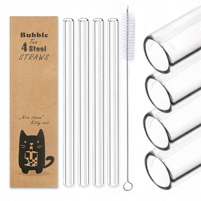 Słomki szklane rurki eko wielorazowe ekologiczne do picia bubble tea, tapioka, koktajle i drinki, borokrzemowe, 20 cm