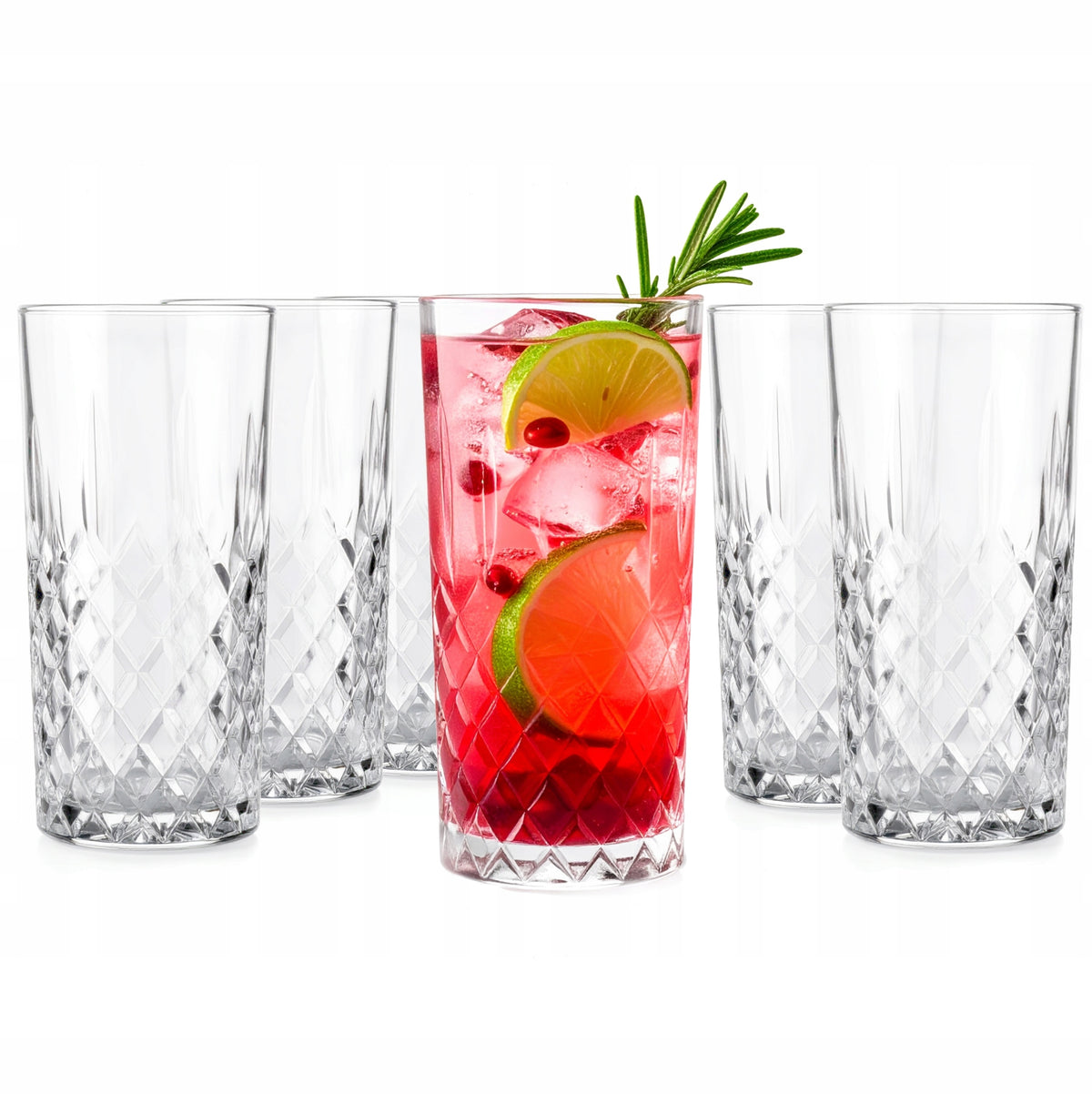 6 SZKLANEK WYSOKICH SZLIF, ELEGANCKIE 300 ml do drinków i koktajli, bezbarwne, nadają się do mycia w zmywarce