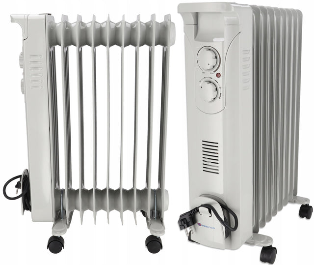 Grzejnik olejowy elektryczny 9 żeber termostat dedra 2000W olejak nawiew 16 mm 67 mm grzewcza biały