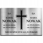 Tabliczka nagrobkowa nagrobna 32X21CM srebrna podwójne dane Ś.P. krzyż metalowa płyta na grób, oznaczenie miejsca