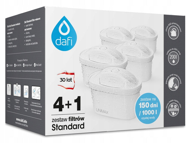 Wkład filtrujący dafi Standard Unimax (4+1 szt.) filtr do dzbanka, do oczyszczania wody pitnej, wydajność 200 l, 5 sztuk