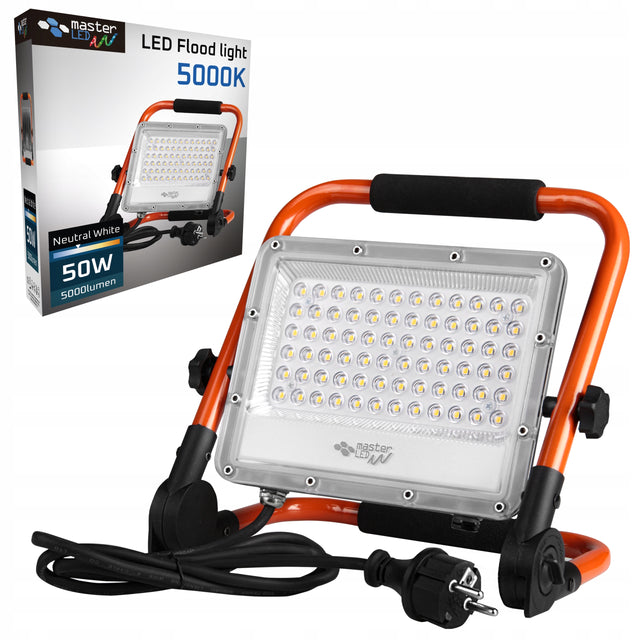 Halogen LED naświetlacz lampa 50W 5000K przenośny roboczy budowlany rączka reflektor warsztatowy 5000 lm IP65, odporny na pył i wodę
