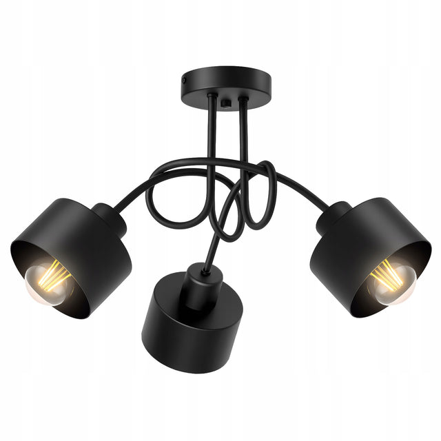 Lampa wisząca sufitowa żyrandol plafon LED loft 3xE27 pętla czarna metalowa oprawa do salonu, kuchni i jadalni, 3 punkty świetlne