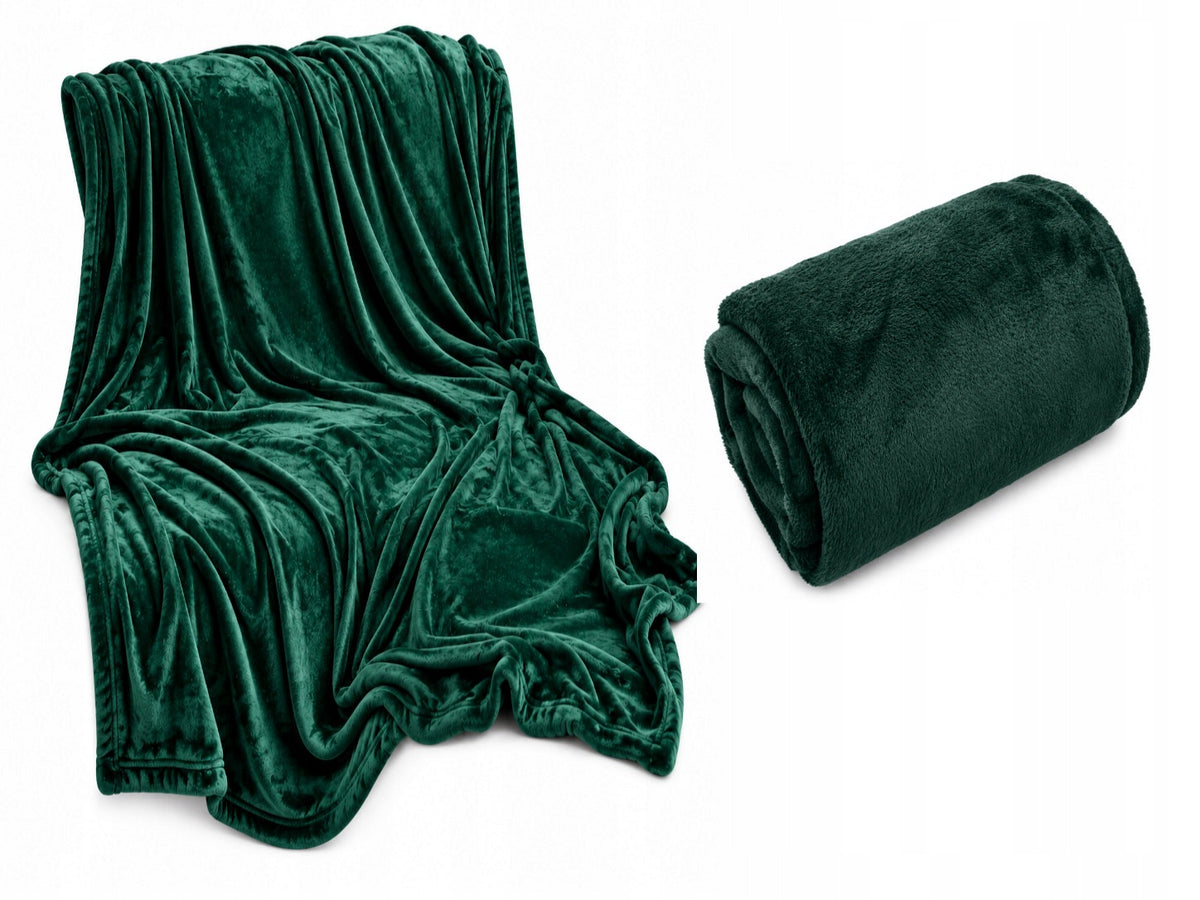 Koc 160x200 cm Mikrofibra miękki ciepły gładki zielony pled, przykrycie do salonu i sypialni, certyfikat oeko-tex