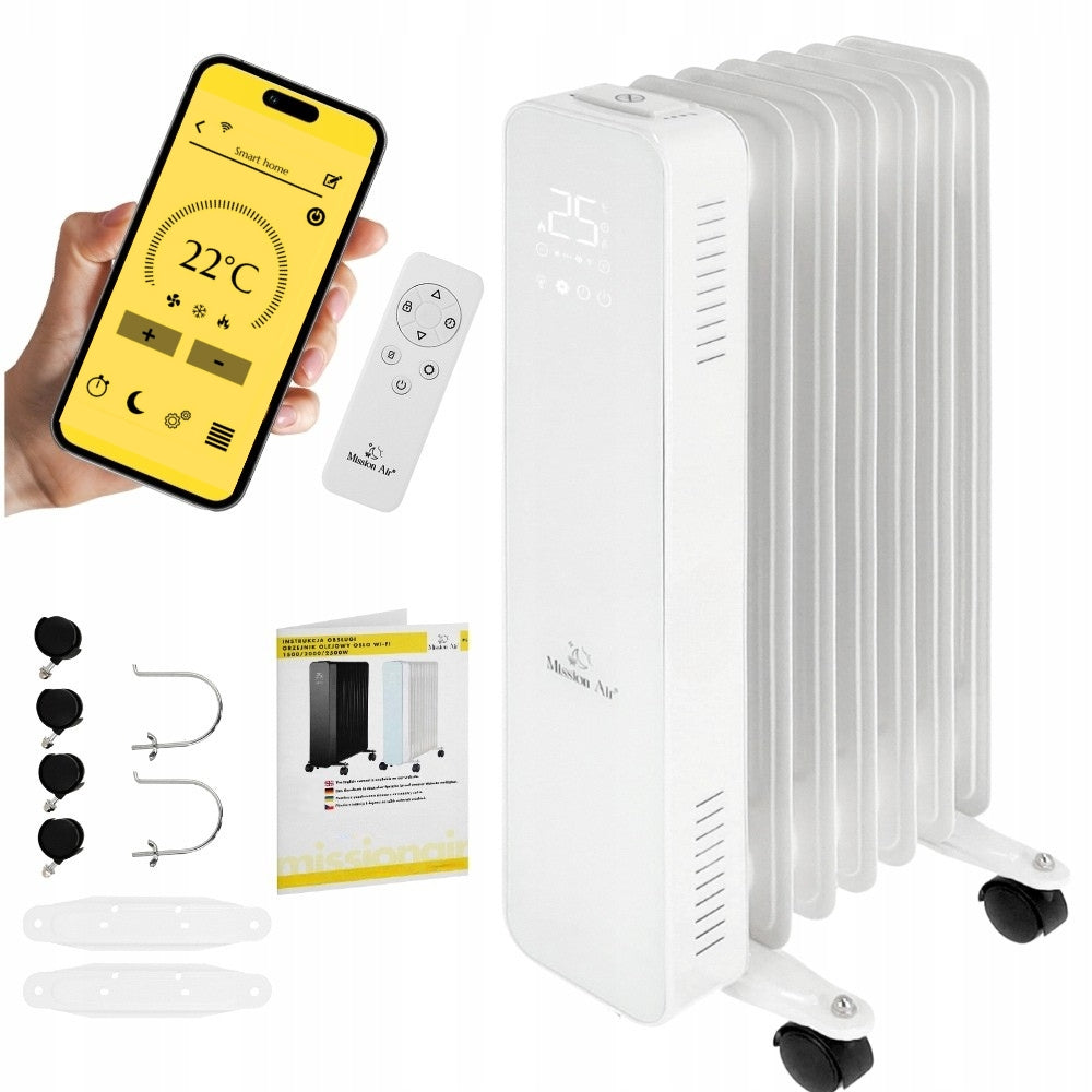 Grzejnik olejowy elektryczny Mission Air OSLO biały 1500W biały WIFI TIMER 120 mm 630 mm grzewcza
