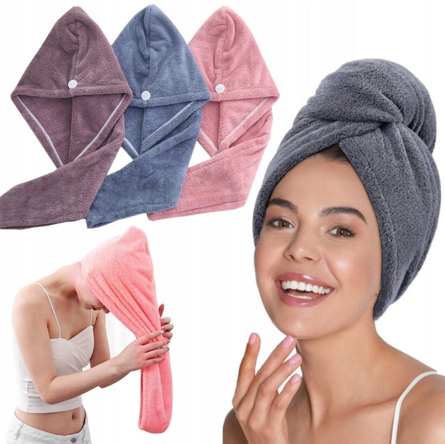 3x ręcznik na głowę turban do suszenia włosów szybkoschnący gruby chłonny czepek z mikrofibry z guzikiem, osuszacz do mokrych pasm do długich pasm