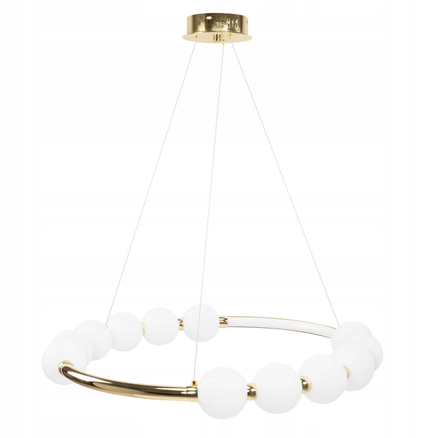 Lampa LED elegancka białe kule nowoczesna złota wisząca duża do salonu 62cm oprawa sufitowa metalowa z wbudowanym źródłem światła 32 w