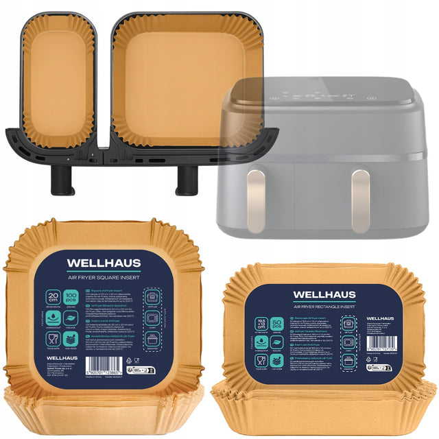 100x wkład papierowy do frytownicy philips airfryer dual AIR fryer wellhaus papier do pieczenia 22 cm brązowy foremki jednorazowe do air fryera 14 cm