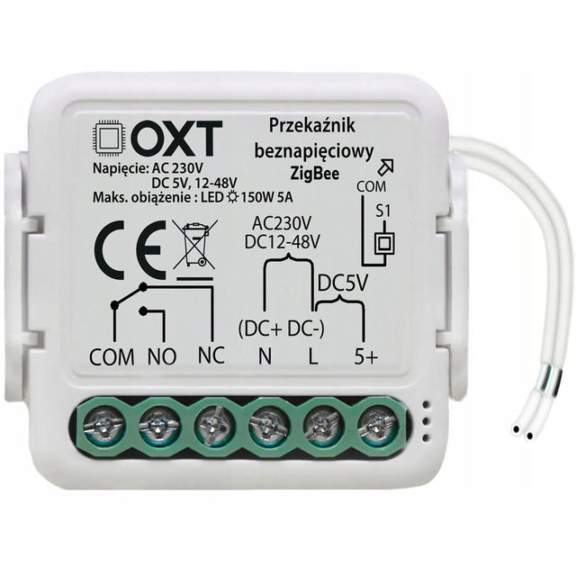 OXT Mini Przekaźnik Beznapięciowy AC 230V DC 5V 12-48V ZigBee tuya Smart sterownik dopuszkowy, jednokanałowy moduł automatyki domowej