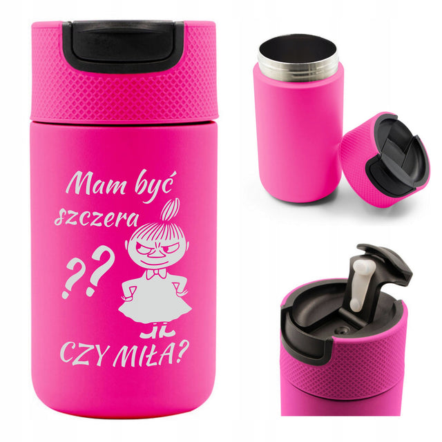 Kubek Termiczny różowy 400 ml grawer własny nadruk na prezent do kawy 0.4 l