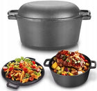 Garnek Żeliwny z Pokrywą 24cm Patelnia Garnek Brytfanka 3,5 L indukcja GAZ naczynie do duszenia i smażenia, zestaw 2w1