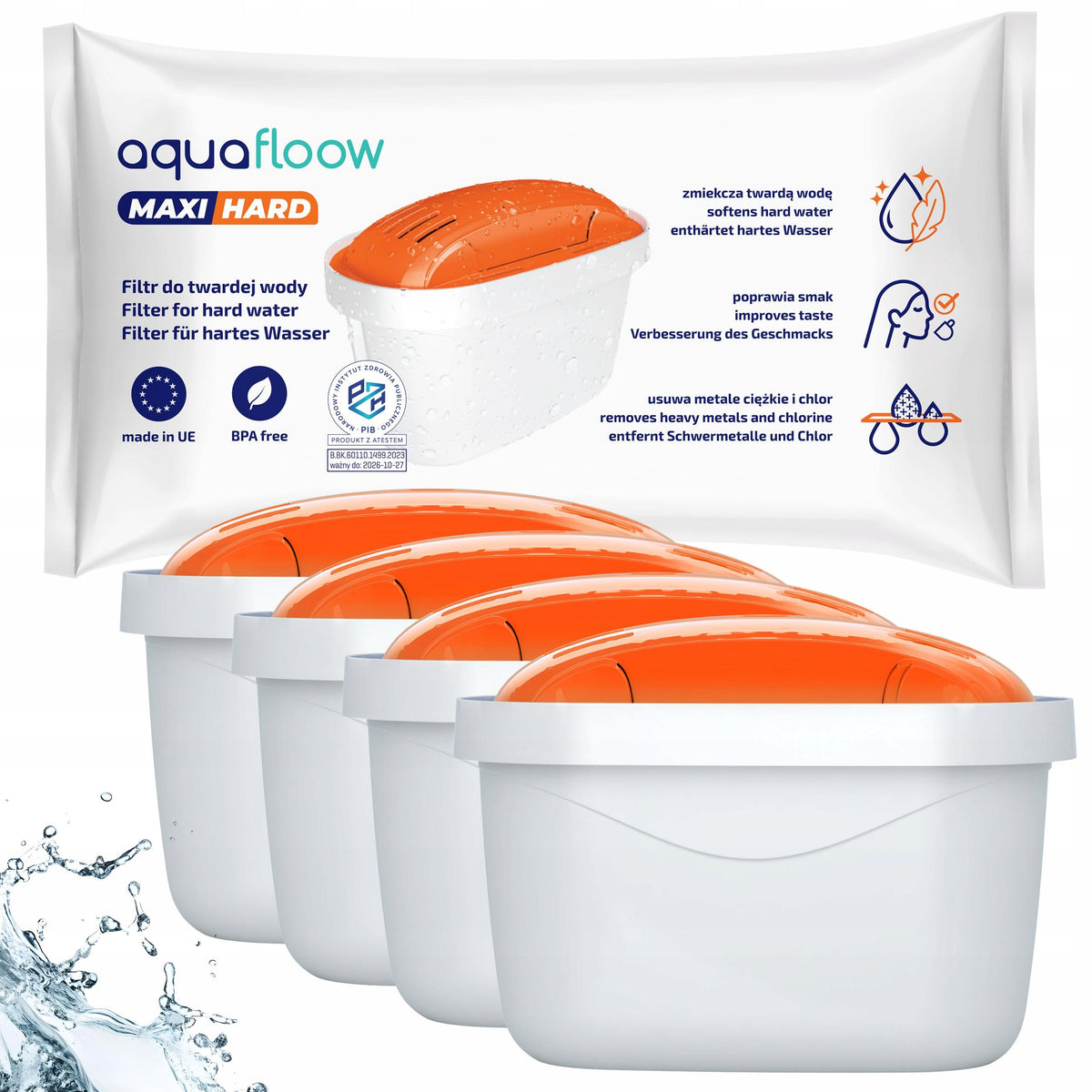 AquaFloow Maxi Hard - filtr do dzbanka Brita Dafi zamiennik twarda woda 4x biały