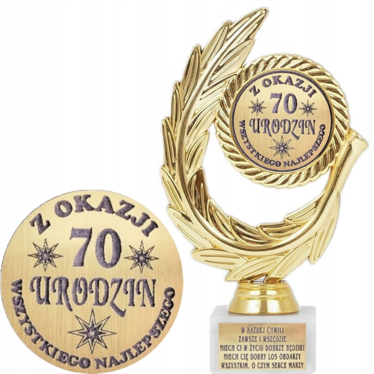Prezent Na 70 Urodziny Statuetka Dla Babci Dziadka Mamy Taty Na 70 Lat ozdobny dyplom, ramka z życzeniami, dekoracja