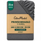 Prześcieradło jersey 160x200+25 grafitowe z gumką na łóżko, do sypialni, elastyczne, na materac o wysokości do 15 cm