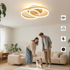 Lampa sufitowa LED Double Circle50CM,ściemniana,36W,z pilotem,Wygląd drewna plafon okrągły do salonu, białe światło
