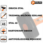Młotek kamieniarski 1500g obuch stal 45 hartowany trzonek fiberglass Polax do kucia i rozbijania kamienia, robót