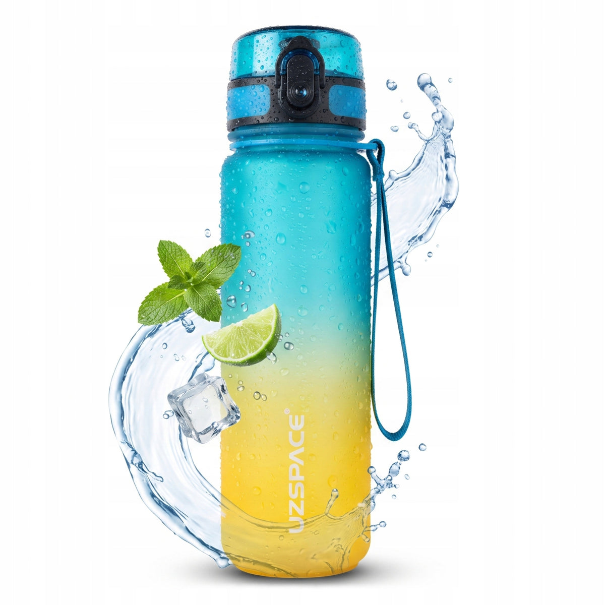 Butelka Na Wodę Bidon Tritan 500 ml Miarka Pasek do Szkoły Pracy BPA Free pojemnik z podziałką, sportowy, turystyczny