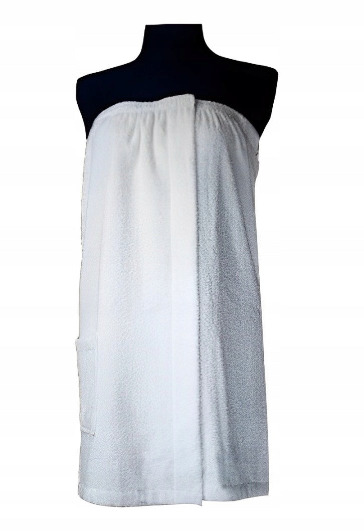RĘCZNIK DO SAUNY BAWEŁNIANY PAREO KILT SPA ZAPIĘCIE NA RZEP 80x160 L-XL owijka kąpielowa frotte 410-500 GSM biały