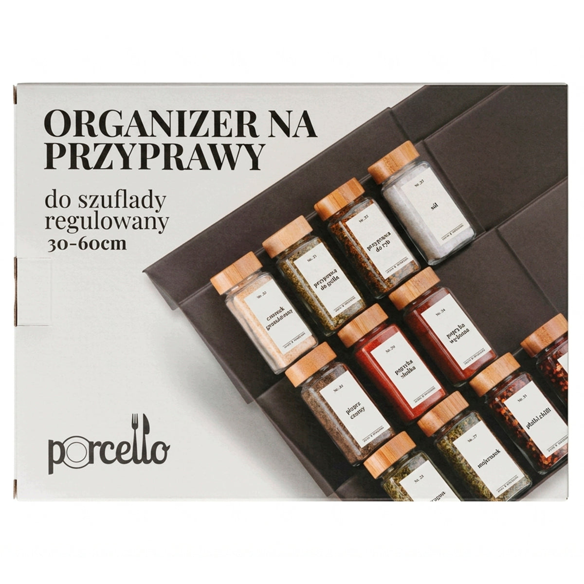 Organizer na przyprawy do szuflady regulowany 30-60cm wkład 2 częściowy segregator słoiczków, porządek i organizacja w