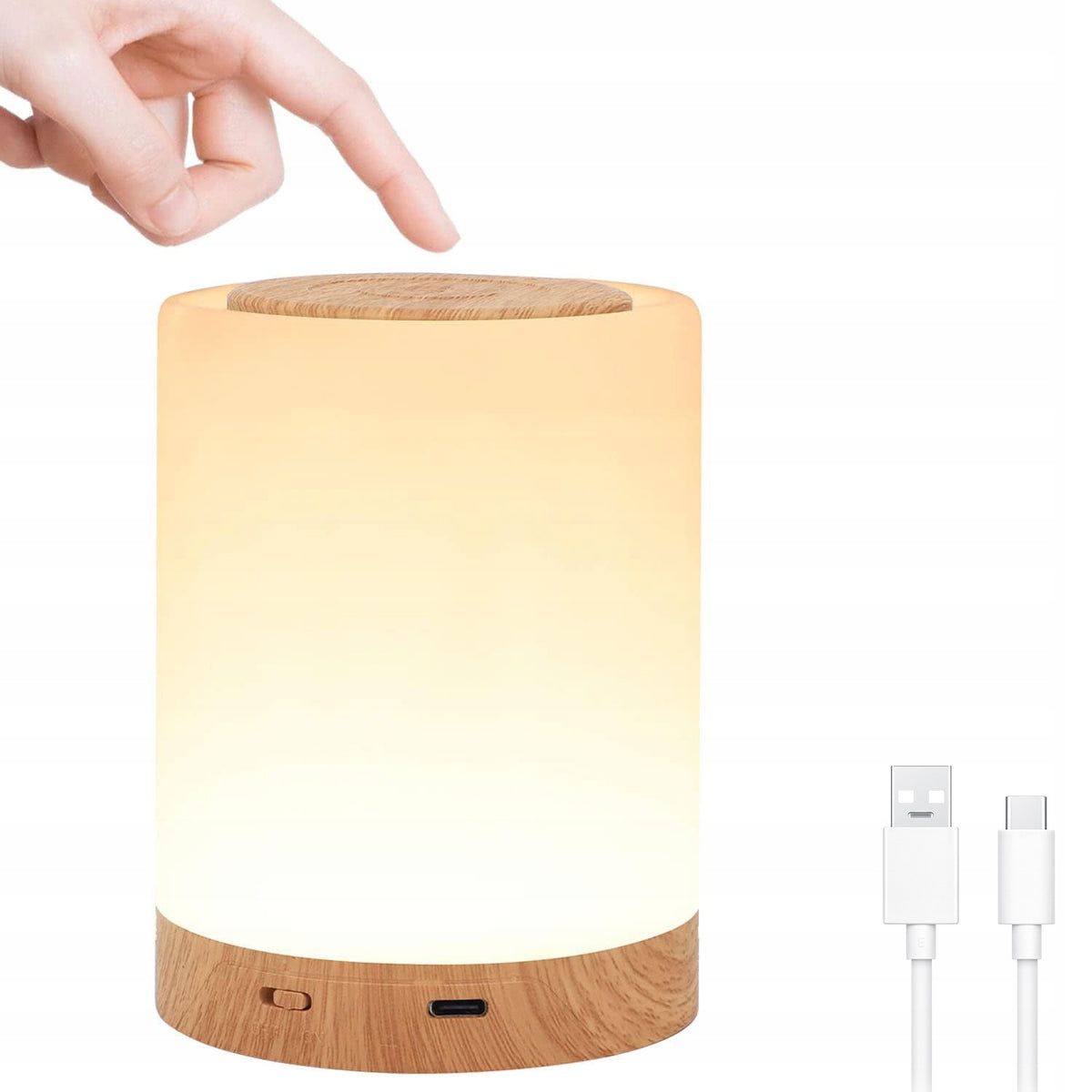 LAMPKA NOCNA LED WIELOKOLOROWA USB DOTYKOWA ŚCIEMNIANA oświetlenie dekoracyjne do sypialni, na stolik, tworzywo