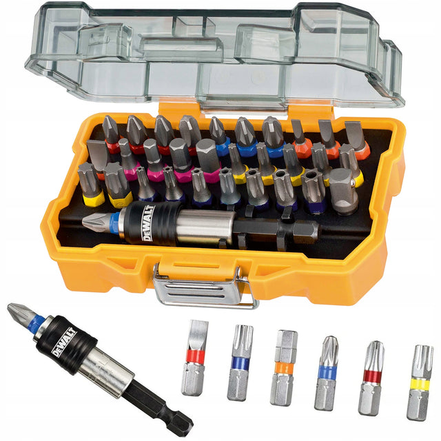 Zestaw Bitów Końcówek Wkrętarskich DeWalt DT7969 imbusowe, krzyżakowe ph/pz, Torx, sześciokątne HEX, 25 mm, uchwyt 1/4 cala, 32 elementy