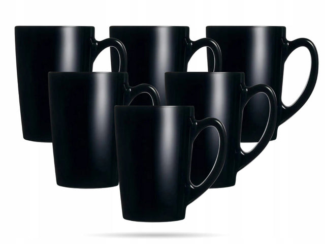 Czarny kubek szklany 320 ml zestaw 6 szt New Morning luminarc do kawy i herbaty, można myć w zmywarce
