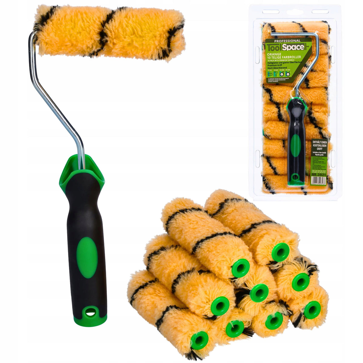Wałek Malarski orange zestaw wałków malarskich 11cm 10szt + rączka 2K do farb akrylowych, emulsyjnych i fasadowych