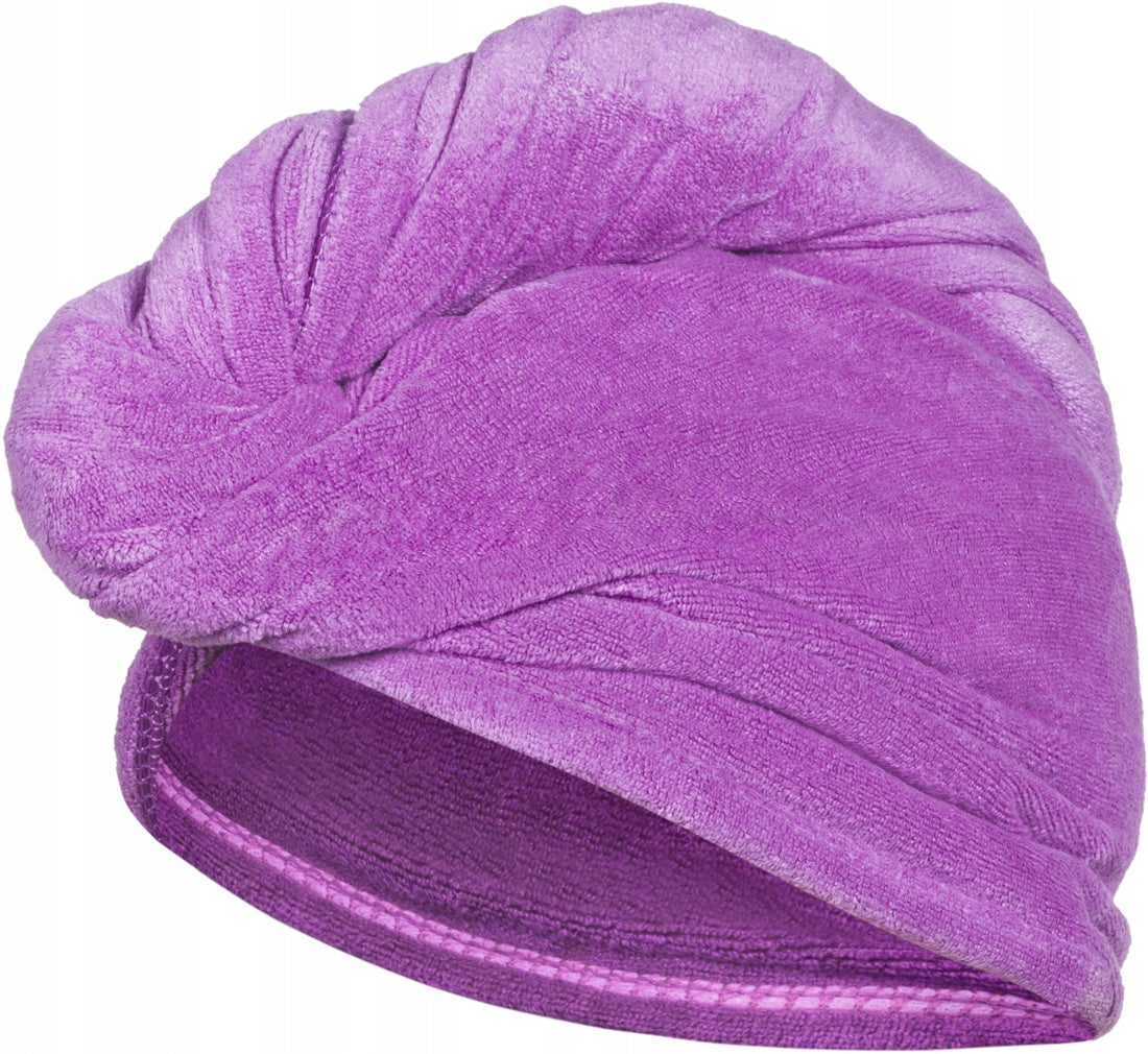 Ręcznik turban na głowę mokre włosy AQUA SPEED Head Towel 09 osuszacz głowy z mikrofibry, fioletowy, 25 x 65 cm