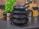 Stojak na patelnie pokrywki organizer 4-poziomowy stalowy czarny solidny 27 cm stal nierdzewna