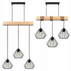 Lampa Wisząca Sufitowa LED Zwis Belka Drewniana Loft Druciana Czarna 3xE27 czarny drewno